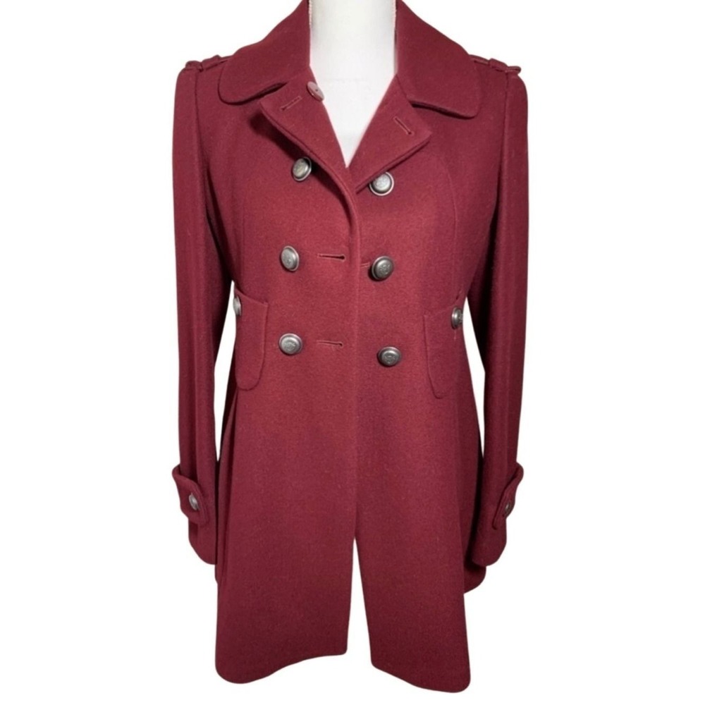 Via‎ Wool Blend Double Breasted Coat Women Burgundy Wine Size Small